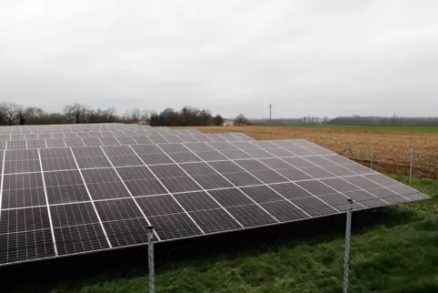 So sieht eine bereits gebaute Freiflächen-Photovoltaikanlage aus.