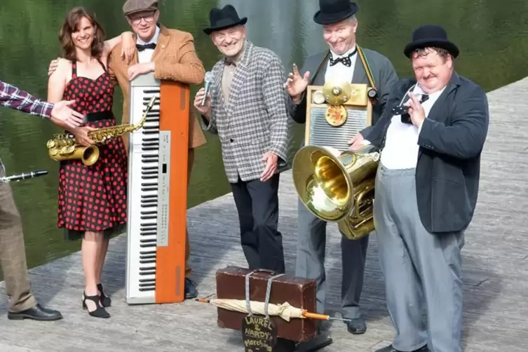 Machen Musik und Slapstick: die Musiker der Laurel & Hardy’s Dixie Band. 