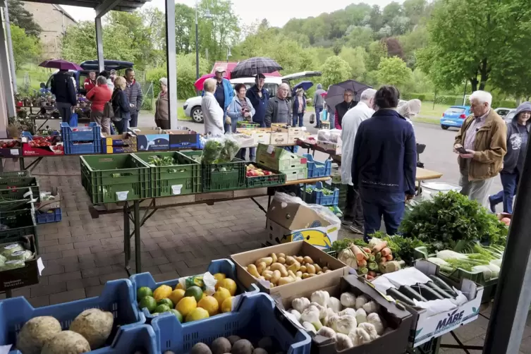 Der Regen schreckt nicht ab: Hier wird bei Gemüsehändler Yusut Godeoglu aus Ramstein-Miesenbach eingekauft.