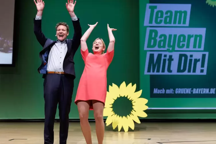  Katharina Schulze und Ludwig Hartmann, Spitzenkandidaten der bayerischen Grünen für die Landtagswahl.