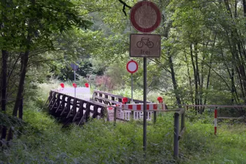 Still ruht der Steg: Die Brücke, die nahe der Alten Schmelz über den Aschbach führt, soll möglichst noch in diesem Jahr durch ei
