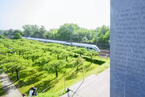  Ein ICE passiert die Gedenkstätte für die Opfer des ICE-Unglücks von Eschede 