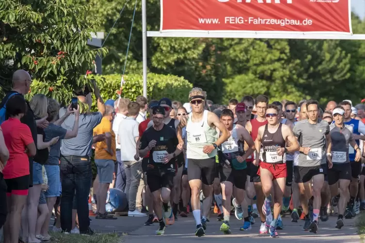 Halbmarathon- und Zehn-Kilometer-Läufer starten gemeinsam. Links mit Nummer 241 Gerd Schubert, mit der 85 Benedikt Seibt. 