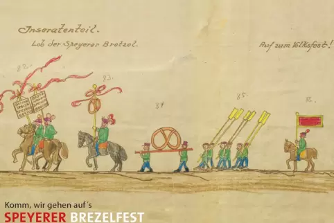 Für Brezelfest-Fans: Die neue Postkarte ziert eine historische Zeichnung.