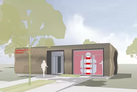Mit Photovoltaikanlage und Dachbegrünung: Der neue Holzpavillon der Sparkasse soll nachhaltig gestaltet werden. 