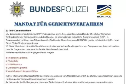 Dreiste Fälschung: Mail der angeblichen Bundespolizei.
