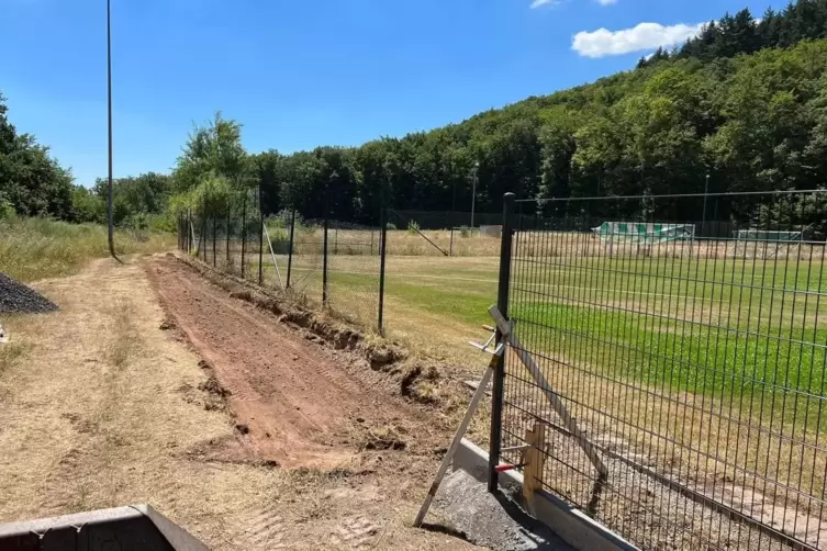 Der Rasenplatz und dahinter der Hartplatz, die zwar der Gemeinde gegh&ouml;ren, um die sich der TuS Dannenfels aber in Eigenregie k&uuml;m