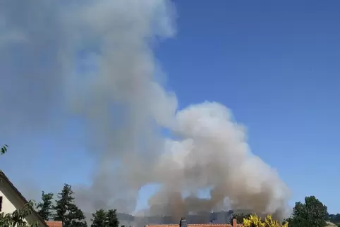 Der Brand zwischen Ramsen und Stauf: Rauchsäulen über den Dächern von Ramsen. 