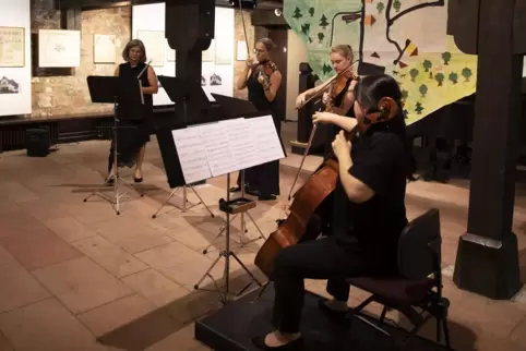 Das Amadea Quartett: Katrin Lerchbacher (Flöte und Moderation), Julia Haufe (Violine), Ann-Katrin Klebsch (Viola), Yejin Na (Vio
