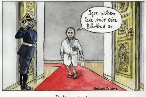 Das Karikaturistenduo Greser & Lenz zeigt Putin privat.