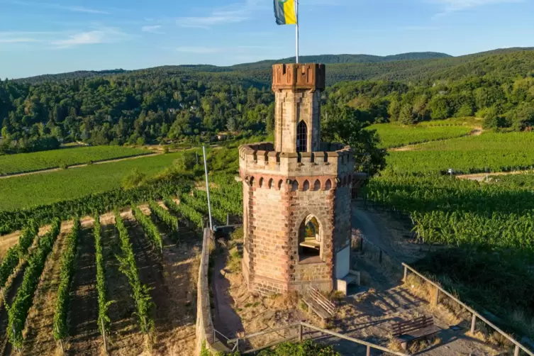 Der Flaggenturm ist eines der Wahrzeichen Bad D&uuml;rkheims, um die sich der Drachenfels-Club k&uuml;mmert. 