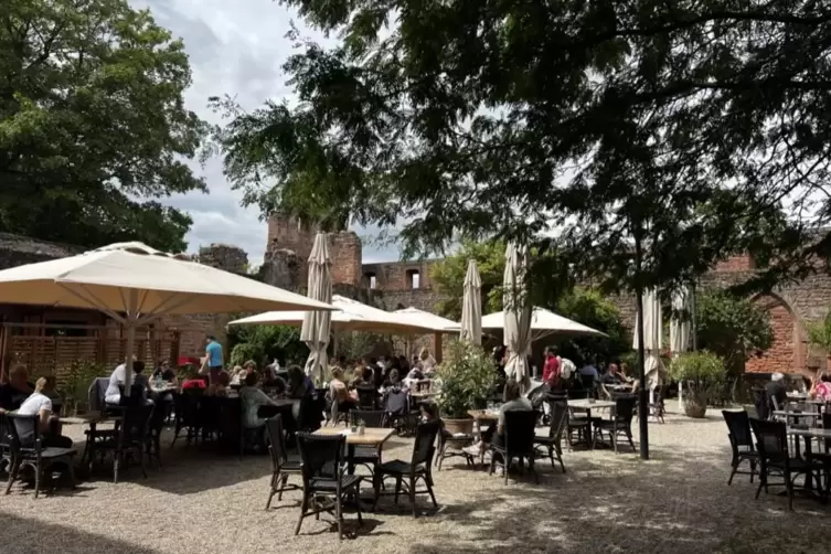 Tische und St&uuml;hle im Biergarten des Konrad2