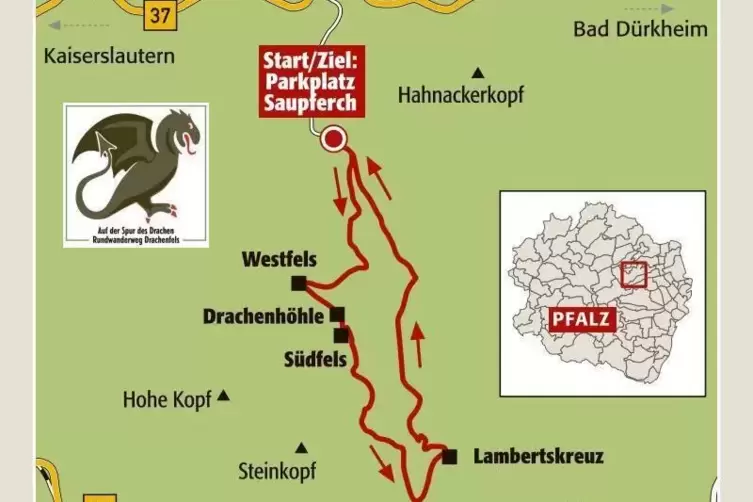 Auf der Spur des Drachen: Der Drachenfels-Rundweg ist knapp zehn Kilometer lang.