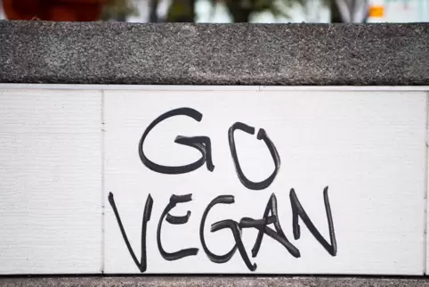 Der Spruch „Go Vegan“ (sinngemäß: Iss vegan!) auf einer Mauer.