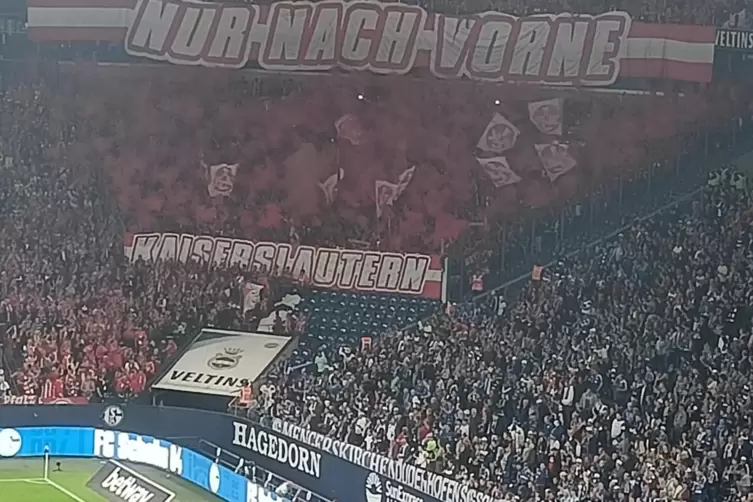 Voller G&auml;steblock: Die FCM-Fangemeinde war in der Veltins-Arena nicht zu &uuml;bersehen. 