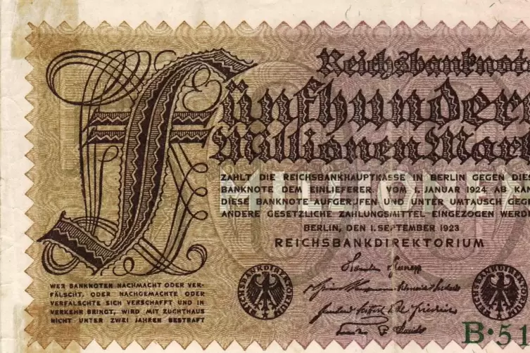 Ein 500-Millionen-Mark-Schein vom 1. September 1923. 