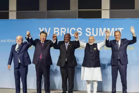 Gruppenbild (ohne russischen Präsidenten) beim Brics-Gipfel in Johannesburg. 