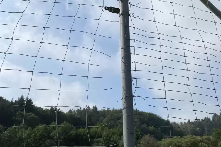 Vermutlich haben die T&auml;ter , die das Banner aufgeh&auml;ngt haben, auch mehrere Dr&auml;hte durchtrennt. Der Gehrweilerer Sportverein hat