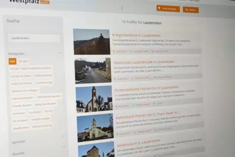 Die gesammelten Ideen sollen im Westpfalz-Wiki erfasst werden. Unser Bild zeigt die Ergebnisse zum Suchbegriff Lauterecken. 