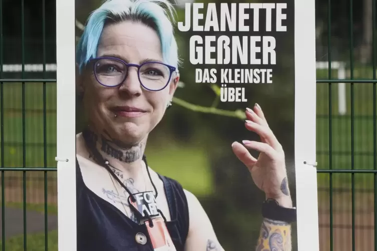 Wahlplakat von Jeanette Geßner aus Welchweiler für die Landratswahl im Kreis Birkenfeld. Die 45-Jährige kandidiert für „Die Part
