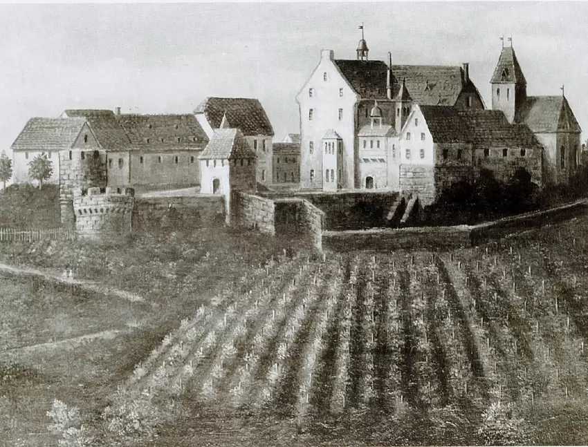 So sah die Burg nach Umgestaltungen, Besitzerwechseln, Zerstörung und Wiederaufbau im Jahr 1613 aus – ganz anders als zur Zeit d
