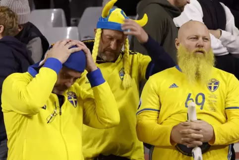 Schwedische Fans im Stadion sind entsetzt, als sie die Nachrichten mitbekommen.