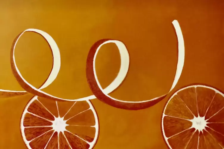 Orangen haben es der Künstlerin angetan. Dieses Werk heißt „Orange versus vélo“. 