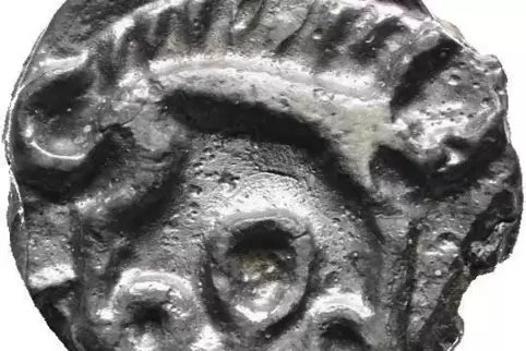 Eine keltische Münze, die auf der Gemarkung Geinsheim gefunden wurde.