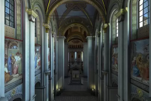 So sah er wohl aus: eine Computerrekonstruktion des ausgemalten Doms zu Speyer im Sinne von König Ludwig I. von Bayern.