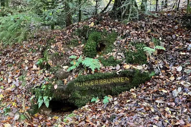 Leicht zu übersehen: Der Ritterstein im Diemersteintal markiert eine Quelle, die nur sporadisch Wasser führt . Daher der Name „H