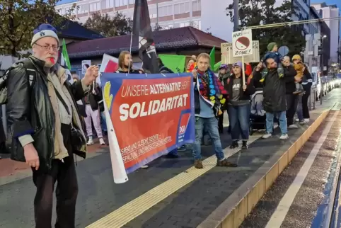 Gegen die AfD-Politik wurde vor dem Pfalzbau demonstriert. 