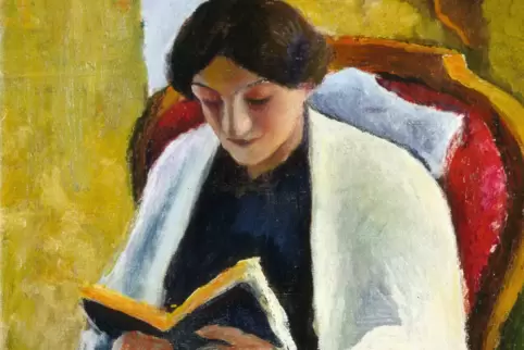 August Macke, Lesende Frau im roten Sessel, Ölgemälde von 1910. 