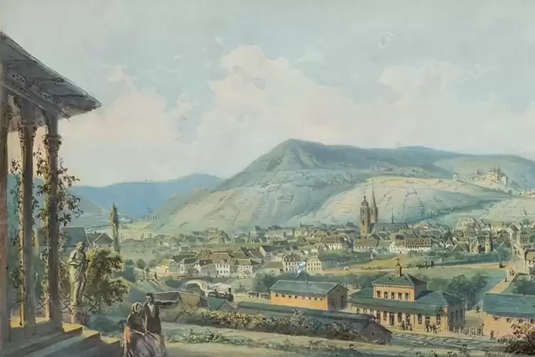  Stadtansicht: Aquarell von Richard Höfle (1812-1860). 