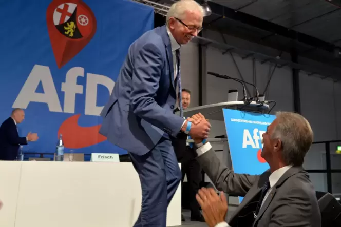 2019 wurde Michael Frisch für drei Jahre AfD -Landeschef. Sein Vorgänger Uwe Junge gratulierte ihm bei der Wahl.