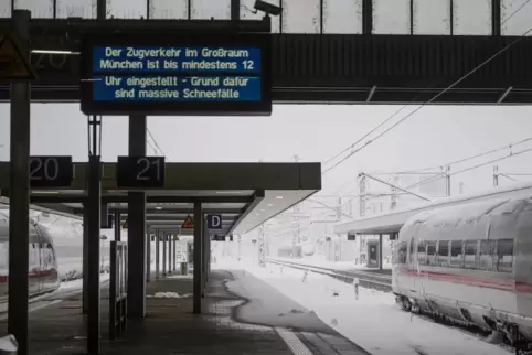 Weißer Stillstand im Münchner Hauptbahnhof.