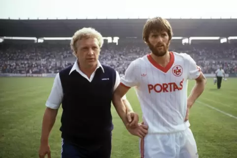Friedhelm Funkel 1982 im FCK-Trikot, zusammen mit Karl-Heinz Feldkamp.