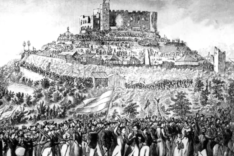 Ende Mai 1832: zeitgenössischer Stich des Hambacher Fests 