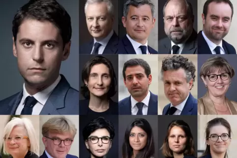 Kabinetts des neu ernannten französischen Premierministers Gabriel Attal (großes Bild; Rachida Dati: dritte Reihe, dritte von li
