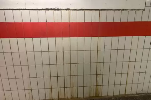 Die Wand in der Unterführung am Frankenthaler Hauptbahnhof ist ziemlich versifft. 