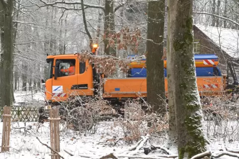 Richtig winterlich sah es am Montag im Wald bei der Lindemannsruhe aus: Auch hier war der Winterdienst im Einsatz. 
