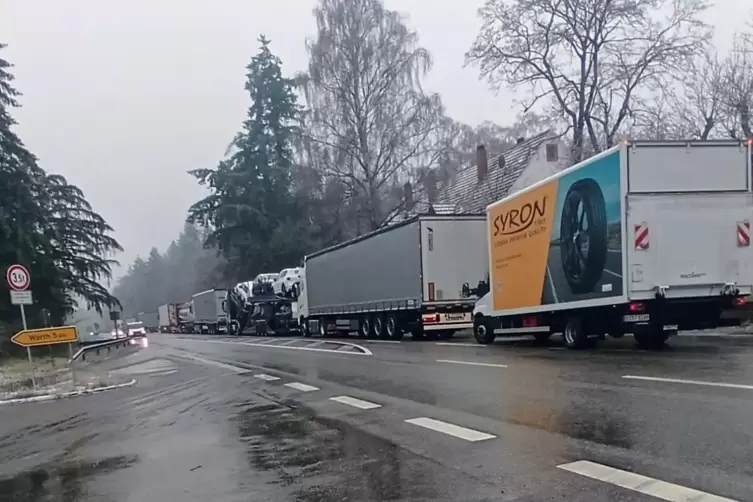 Die Lastwagen stauten sich auf der Bienwald-B9. 