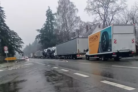 Stau auf der B9: Lastwagen dürfen nicht mehr über die Grenze. 