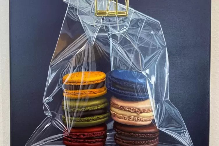 Ausschnitt aus einem Gem&auml;lde mit Macarons von Sabise Steimer. 