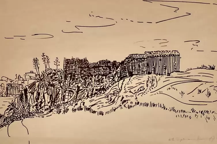 Eine weitere Tuschearbeit auf Papier ohne Titel von Ruth Engelmann-N&uuml;nninghoff aus dem Jahr 1974. 