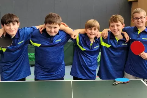 Die WK IV-Tischtennis-Mannschaft des Zweibrücker Hofenfels-Gymasiums - von links Lukas Helfrich, Jonas Meyer, Lukas Lange, Janni Die WK IV-Tischtennis-Mannschaft des Zweibrücker Hofenfels-Gymasiums - von links Lukas Helfrich, Jonas Meyer, Lukas Lange, Janni
