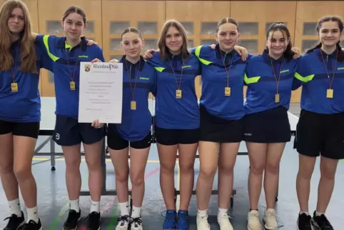 Souveräner Sieg: Die Tischtennis-Mädchen des Zweibrücker Hofenfels-Gymnasiums – von links Mila Haufschild, Paula Huber, Nele Old