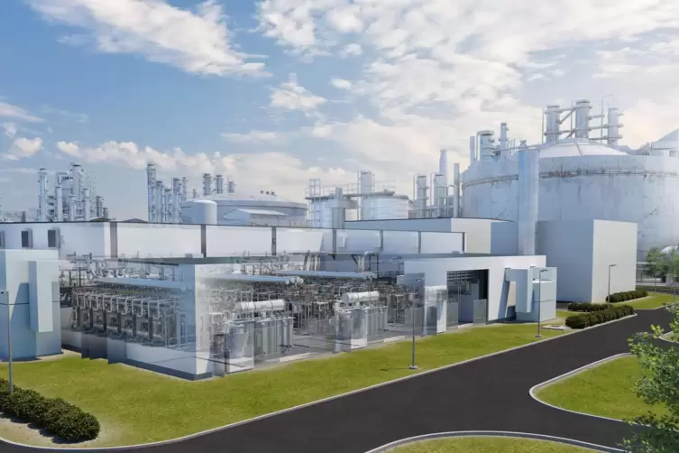 So soll die integrierte Anlage zur Produktion von grünem Wasserstoff am Standort der BASF in Ludwigshafen, die der Chemiekonzern