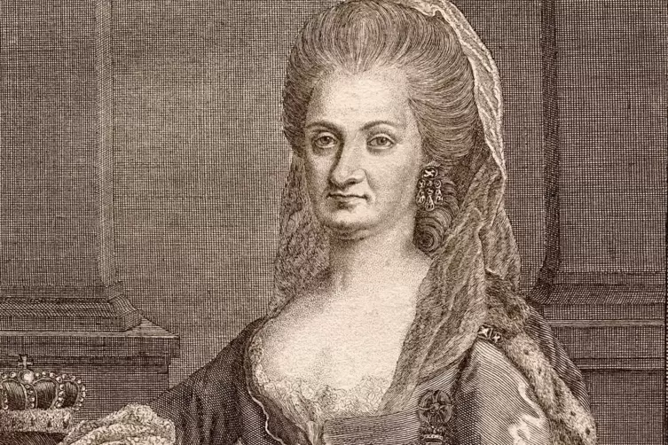 Maria Franziska Dorothea von Pfalz-Sulzbach auf einem Kupferstich von Joseph Anton Zimmermann (1773). 