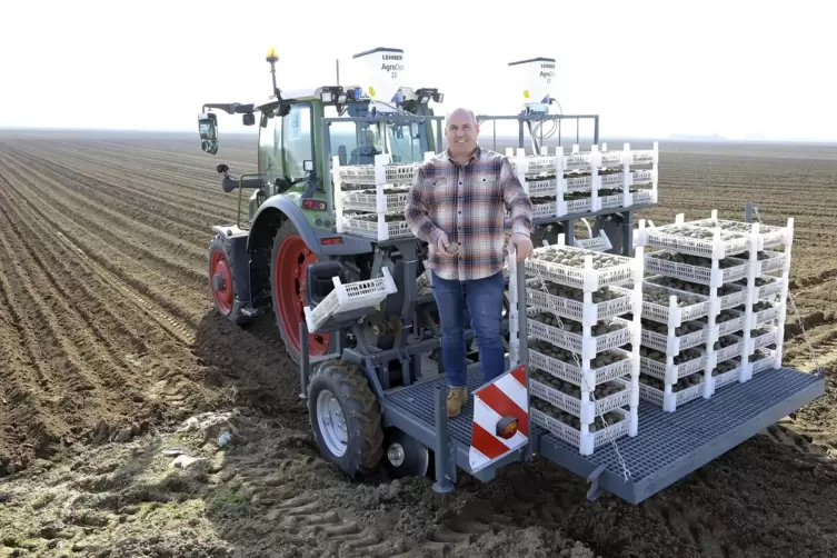 Armin Kreiselmaier, Landwirt aus Ruchheim, auf seinem Kartoffelacker. Der Gemüsebau in der Vorderpfalz wird inzwischen – wie die