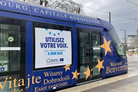 Alter Wagen mit neuem Anstrich: In Straßburg wird so Werbung gemacht, zu Europawahl zu gehen.